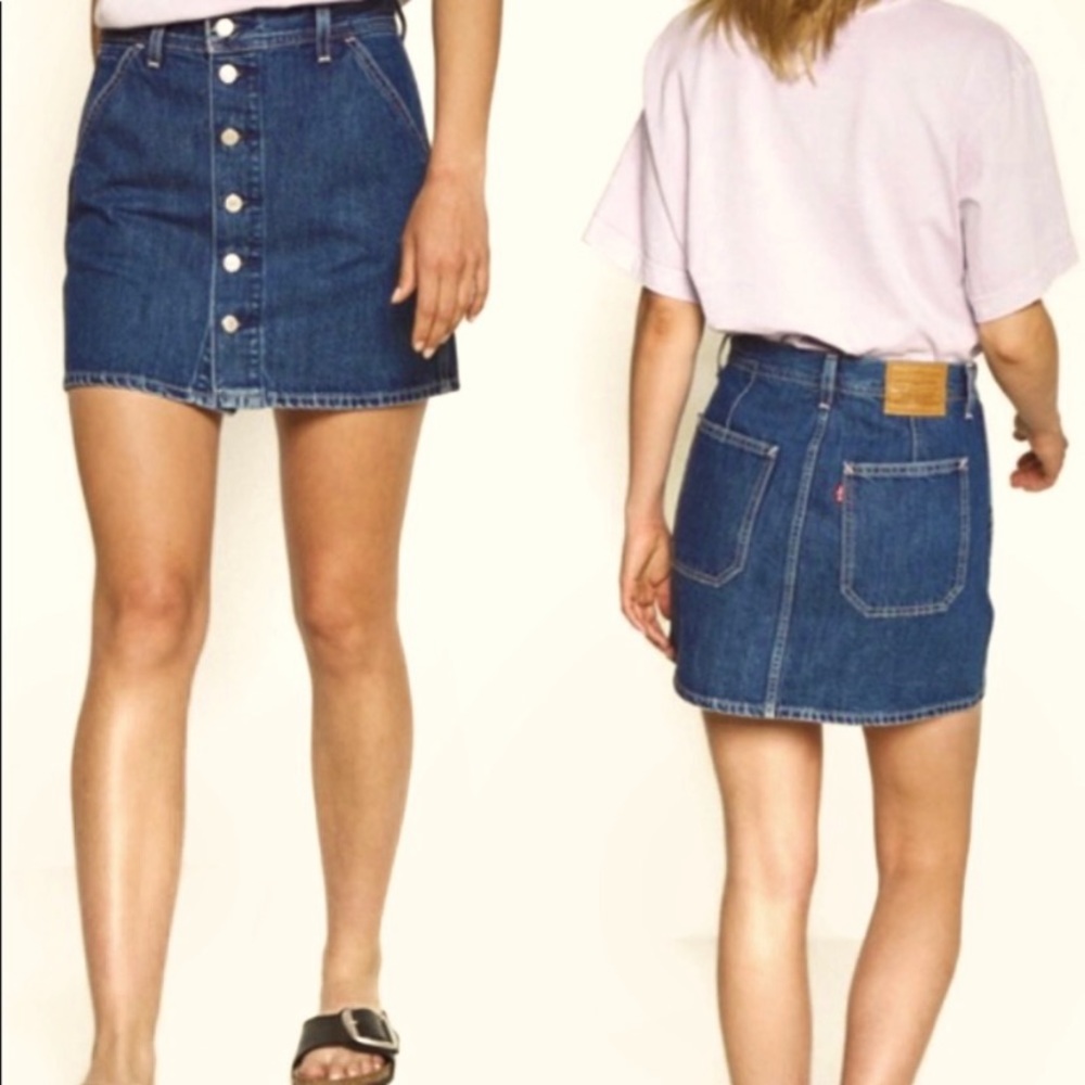 Levi’s Premium Utility Button Front Denim Jeans Skirt NWT